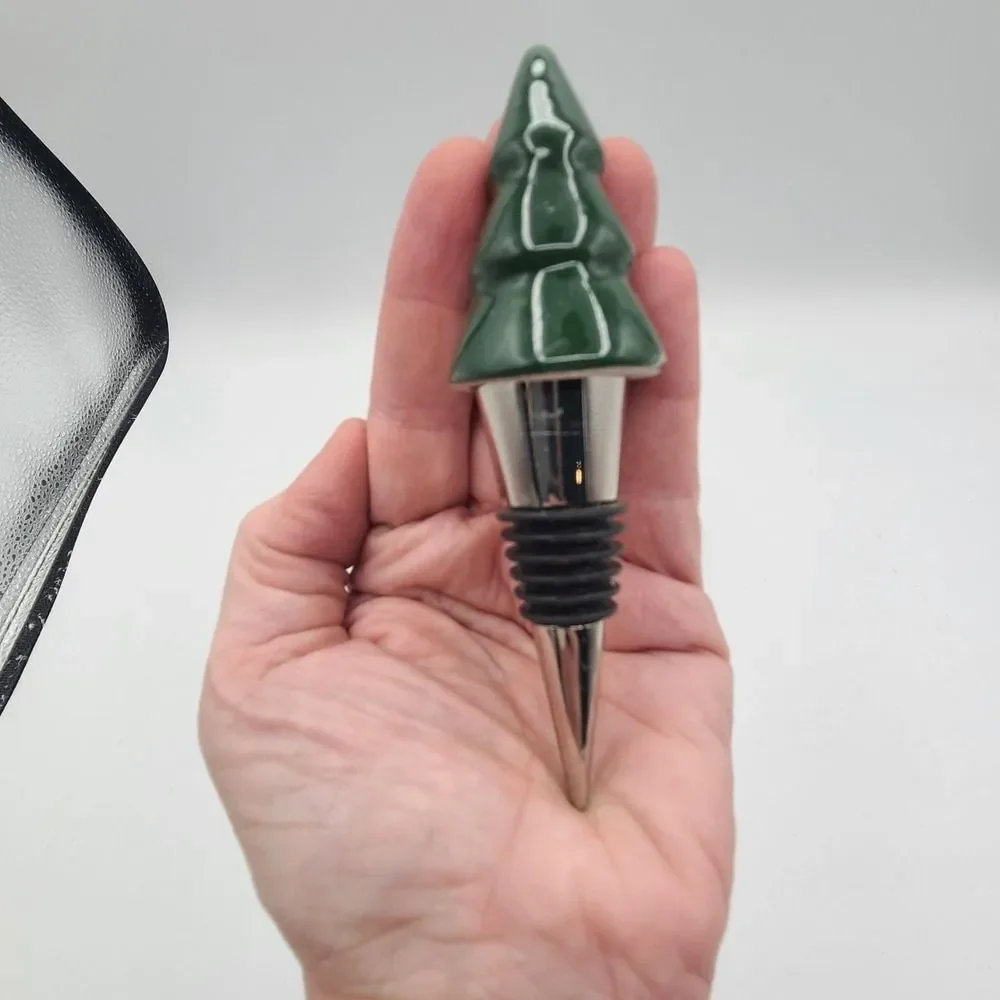 Set of 4 Christmas Themed Wine Bottle Stopper Cork Jingle Bell Tree Ball